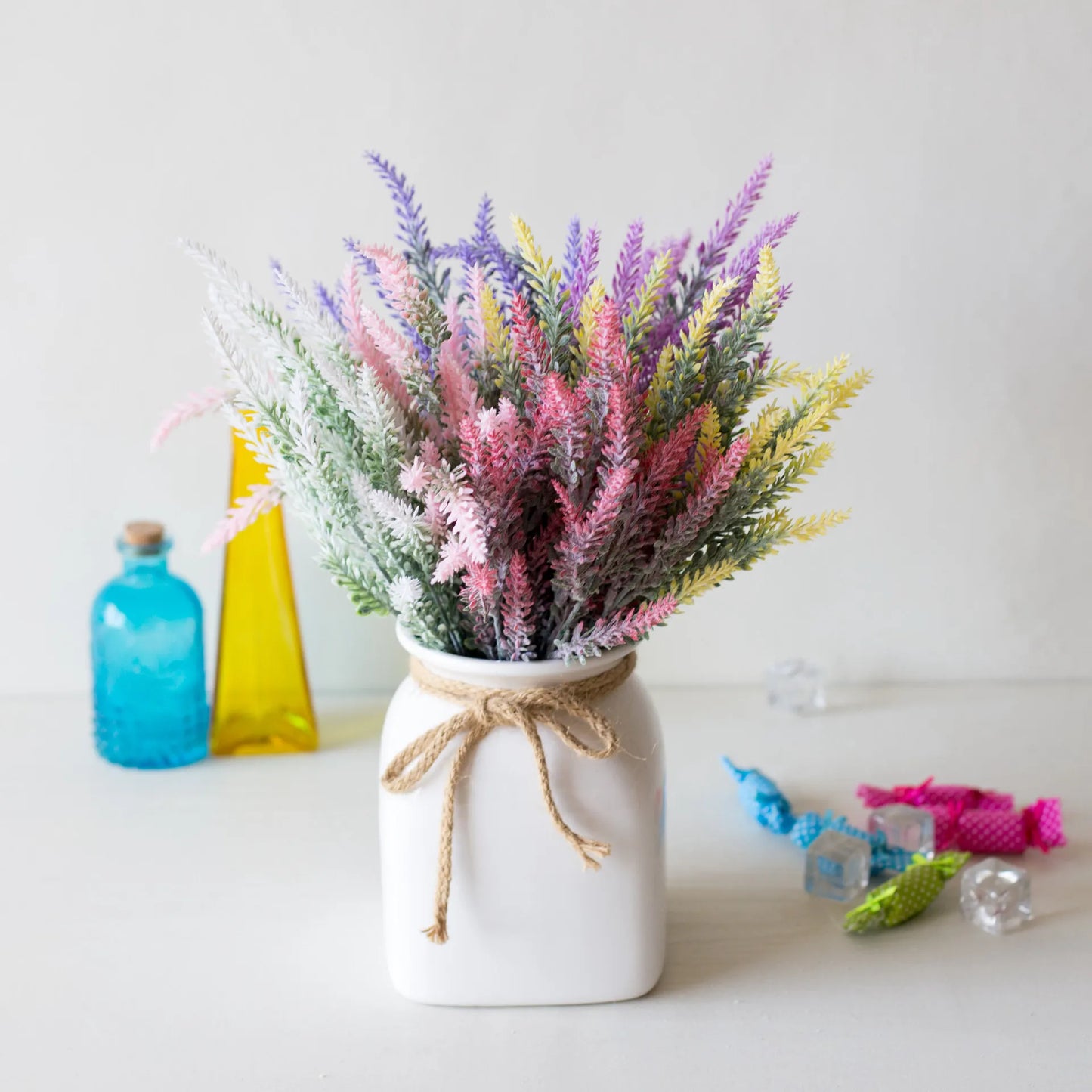 Bundle Artificial Flowers Romantic Provence Lavender with Decorative Vase for Home Decor