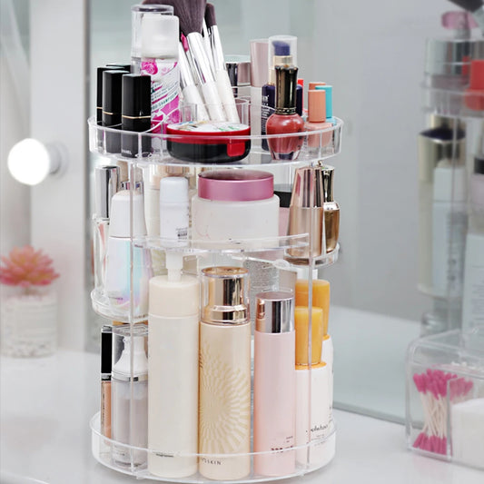 Transparent 360 Degree Rotation Make Up Cosmetic Organizer Spin Multi-Functional Detachable Acrylic