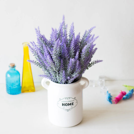 Bundle Artificial Flowers Romantic Provence Lavender with Decorative Vase for Home Decor