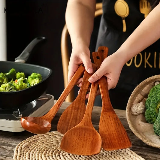 KEMORELA 4PCS Wooden Kitchen Utensil Set