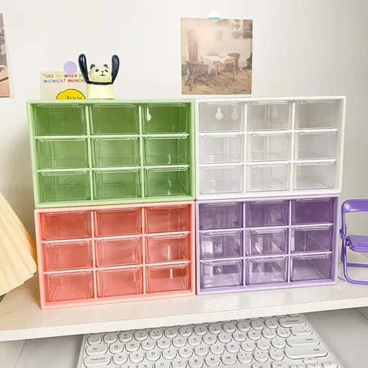 Transparent Desktop 9 Grid Storage Boxes Organizer Small Drawer Partitioned Sundries