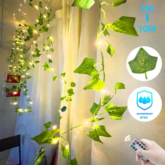 Green Leaf 2M-10M String Lights Artificial Vine Fairy Lights USB/Battery Powered