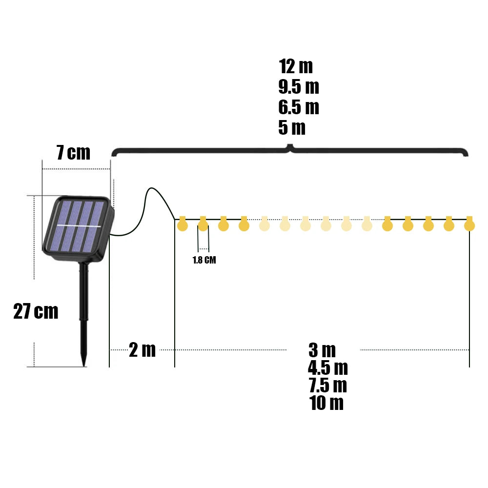 LED Solar Lights Outdoor IP65 Waterproof String Fairy Lamps Solar Garlands 12M