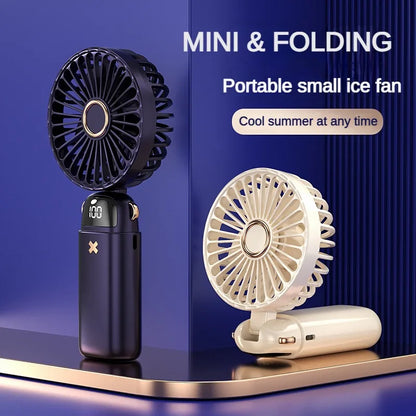 Handheld 3000mAh Mini Fan Foldable Portable Neck Hanging 5 Speed USB Rechargeable Fan with Phone Stand and Display Screen