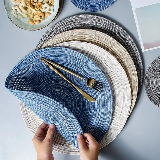 Round 6pcs Table Mat Woven Ramie Non-Slip Placemats or Drink Cup Coasters - 18 cm/30cm