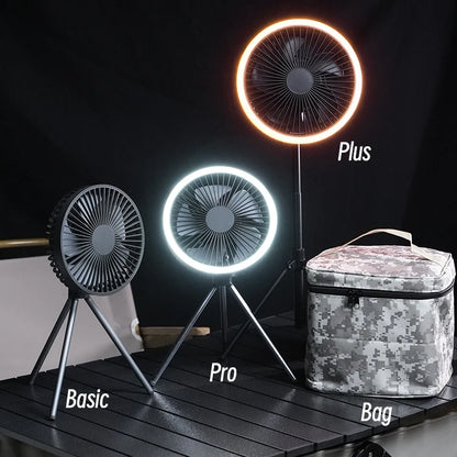 Camping Fan 10000mAh Rechargeable Desktop Portable Air Circulator Wireless with Power Bank LED Light Tripod