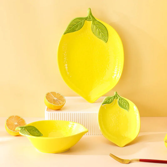 Creative Lemon Shaped Ceramic Salad Bowl Soup Bowl Fruit Snack Plate