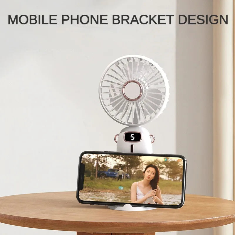 Handheld 3000mAh Mini Fan Foldable Portable Neck Hanging 5 Speed USB Rechargeable Fan with Phone Stand and Display Screen