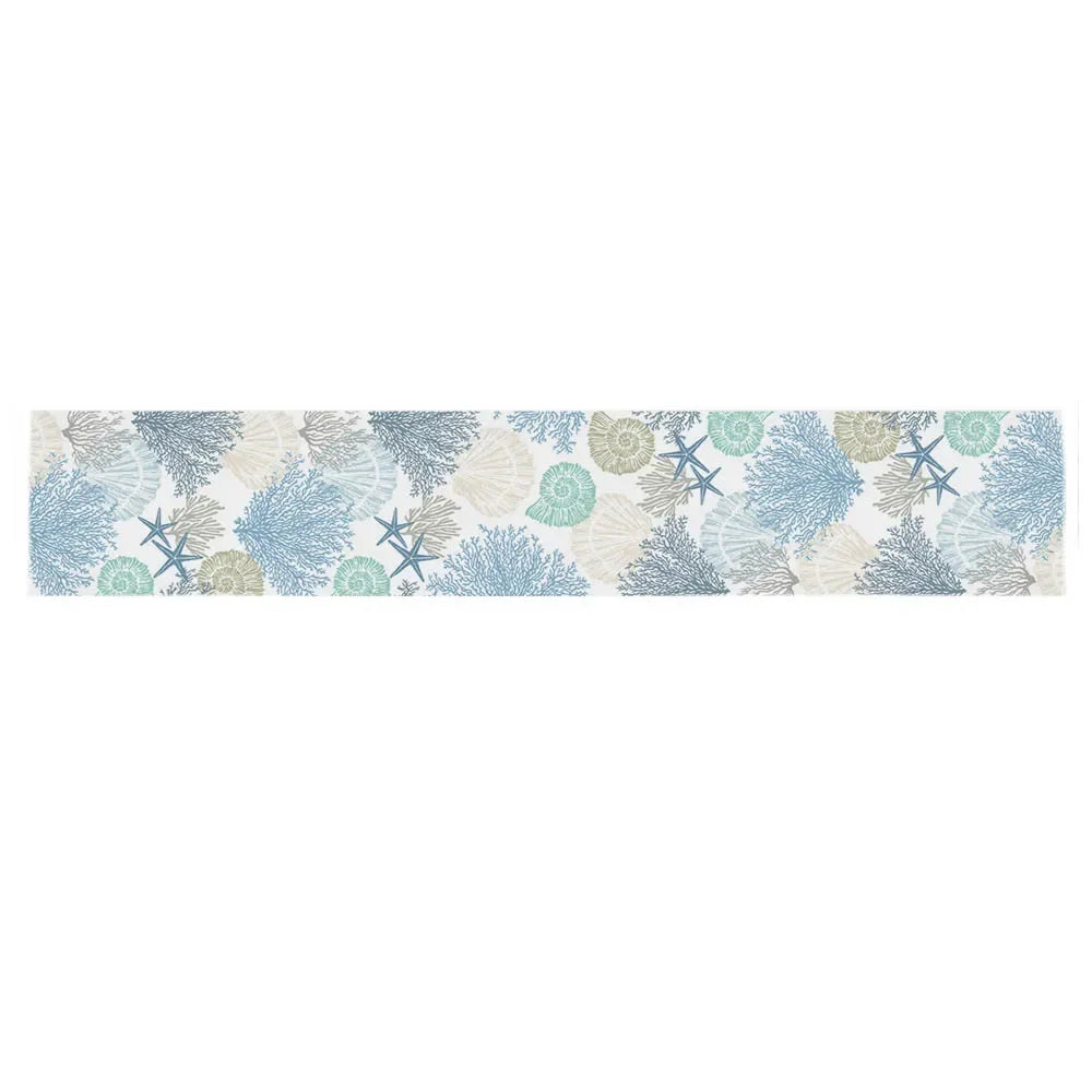 Blue Marine Coral Shells Starfish Linen Table Runner