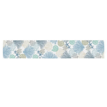 Blue Marine Coral Shells Starfish Linen Table Runner