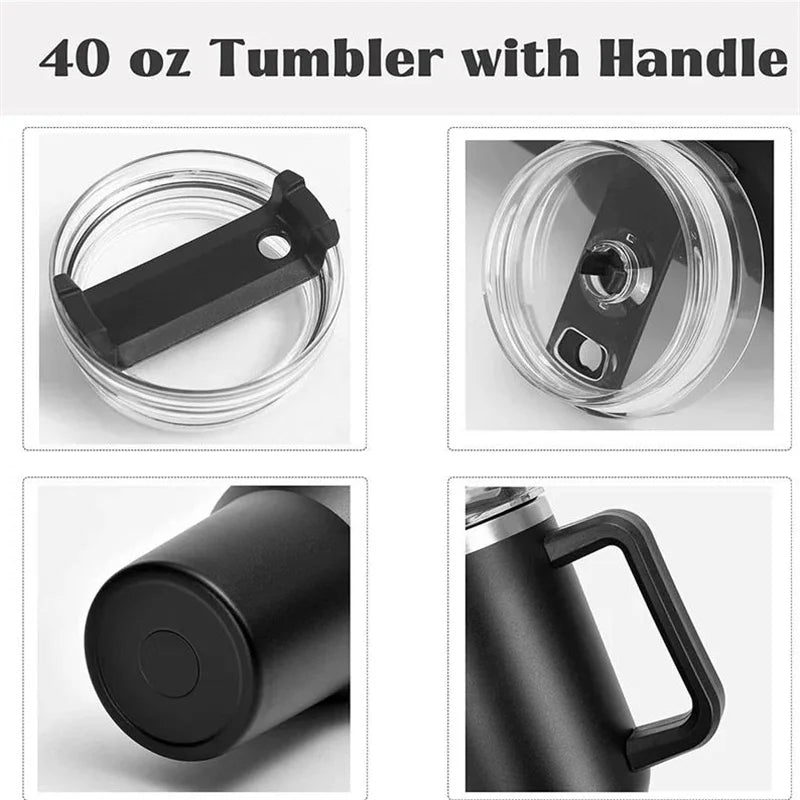 Stainless Steel 1200ML Insulated Water Bottle Cold Hot Mugs Vacuum Flask with Handle Straw