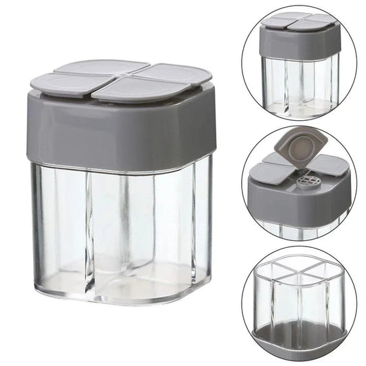 Camping 4 in 1 Seasoning Jar with Lid Transparent Spice Dispenser 4 Compartments Outdoor Cooking