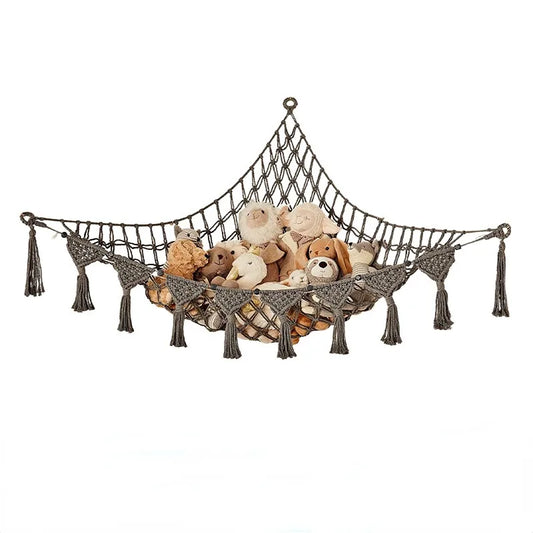 Triangle Net Plush Toy Storage Corner Hanging Cotton Rope Hand-Woven Hammock