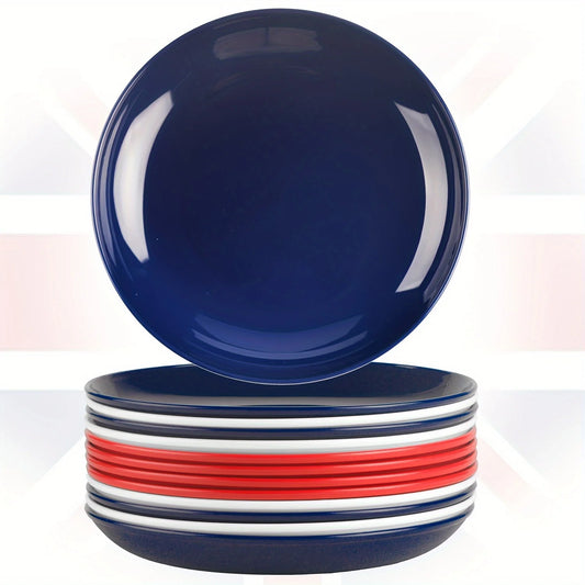 British Style 6pcs Circular Plastic Dining Plate Set Stackable Tableware 20cm or 24cm Microwave Safe