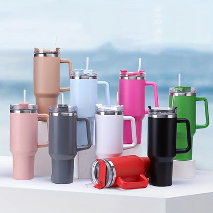 Stainless Steel 1200ML Insulated Water Bottle Cold Hot Mugs Vacuum Flask with Handle Straw