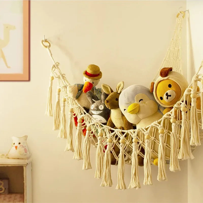 Triangle Net Plush Toy Storage Corner Hanging Cotton Rope Hand-Woven Hammock