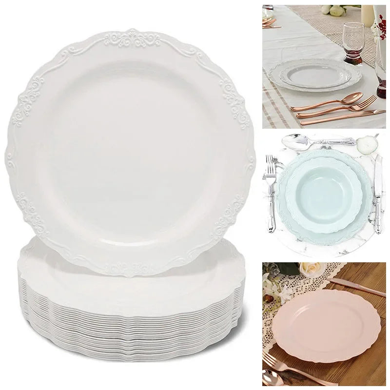 Disposable Dinner Plates Multi-Colored Round Home Tableware Decor